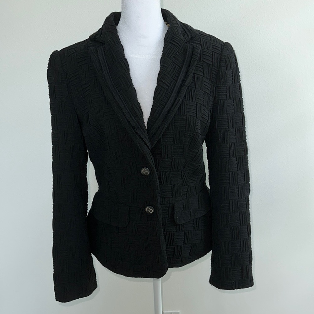 Roberto Cavalli CLASS Taylored black jacket, weaved patterned fabric, size: 12
